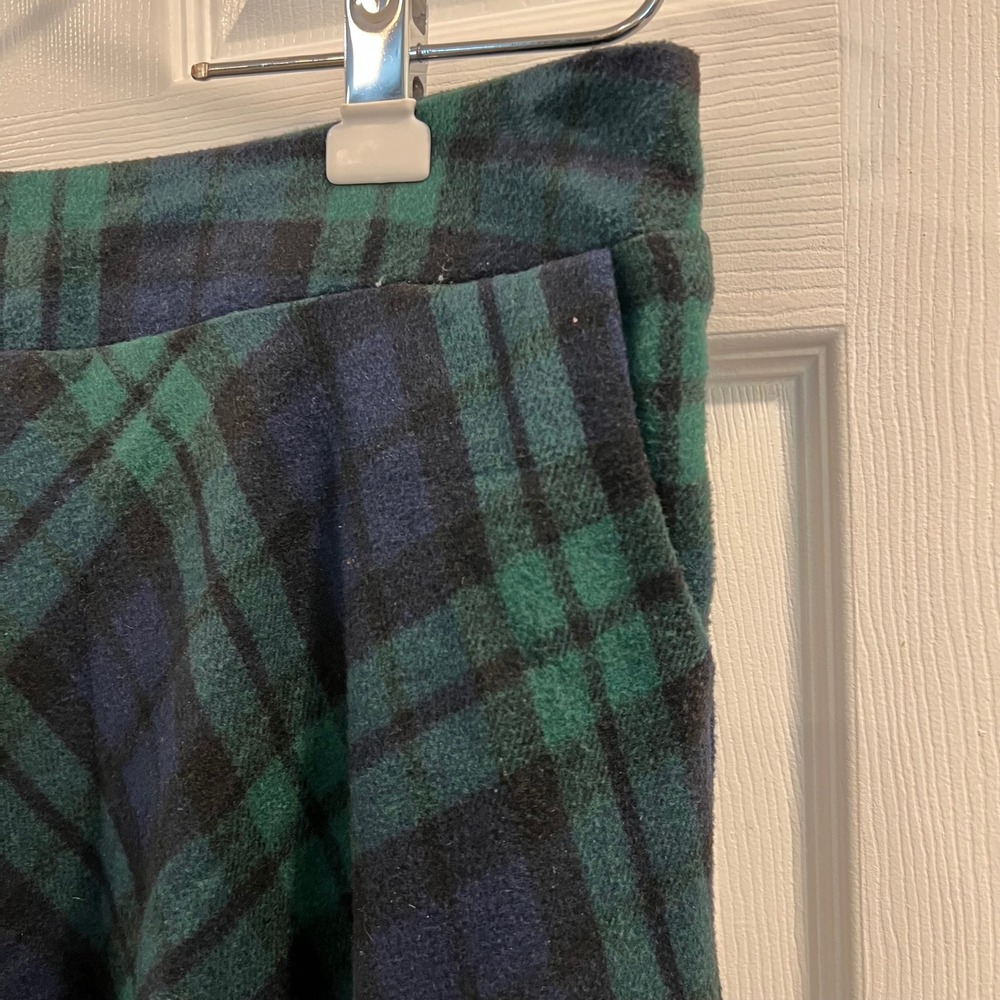 Green Navy Plaid Black Watch Midi Skirt XL Pockets Elastic Waist A-Line Fleece - Picture 4 of 12
